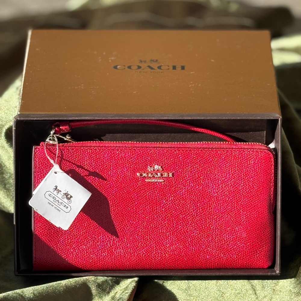 Authentic - NWT, in OG box, 2014 Coach Long Zippy Wallet, in Red Currant